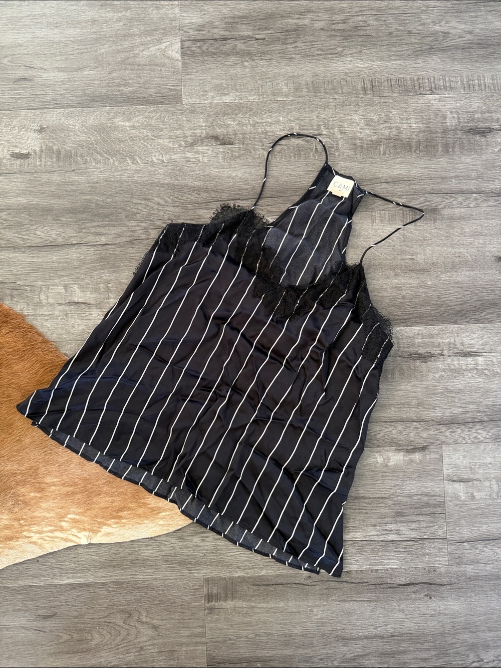 Cami NYC Black & White Striped Lace-Trim Camisole